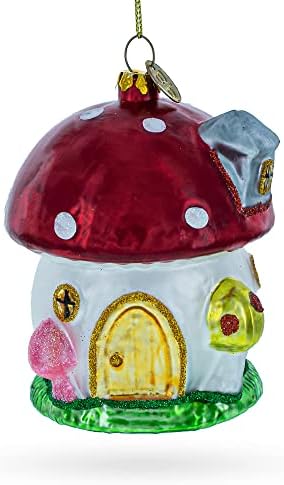 Whimsical Fairy Tale Mushroom House Glass Christmas Ornament 1