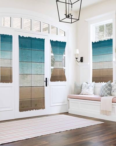 Turquoise Brown French Door Curtain with Rod Pocket