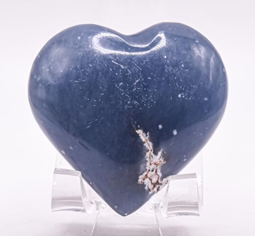 55mm Blue Angelite Heart with Stand - Peru