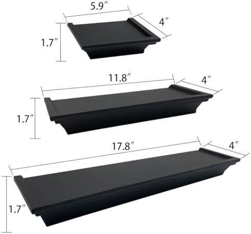 Black Floating Shelves Set of 5 for Home Decor