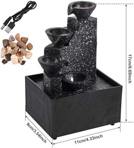 Tabletop Waterfall Decor with Soft Lights and Flowing Water
