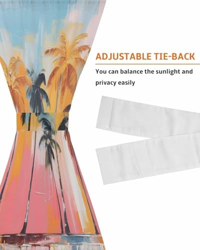 Front Door Curtain with Tiebacks Semi Sheer Abstract Art Design
