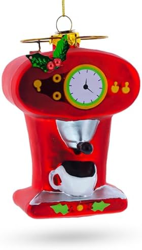 Vintage Red Espresso Machine Glass Christmas Ornament