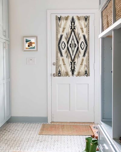 Light Brown Boho French Door Curtain with Rod Pocket and Tieback