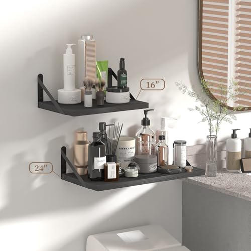 SAUMONIERES Floating Shelves Wall Bookshelf Set of 2 Black