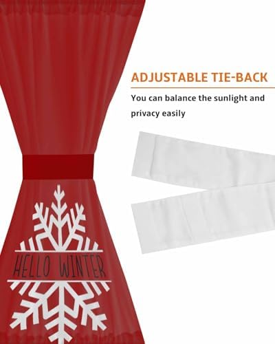 Hello Winter French Door Curtain 54x40 with Snowflake Red Christmas Design