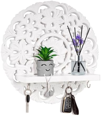 Multipurpose Floating Wall Shelf with Key Hooks