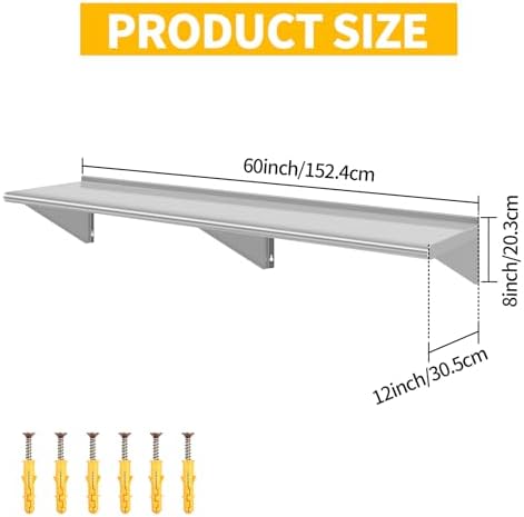 Stainless Steel Wall Shelf 12x60 Heavy Duty Floating Mount