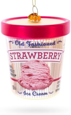 Strawberry Ice Cream Glass Christmas Ornament