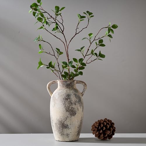 PORCER 984 Inch Ceramic Terracotta Vase with Handles - Gray