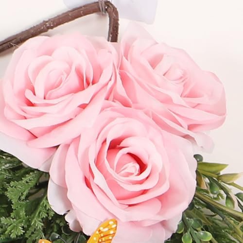 197 Inch Pink Artificial Rose Teardrop Swag Wreath with Butterflies