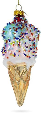 Sprinkled Ice Cream Cone Christmas Glass Ornament