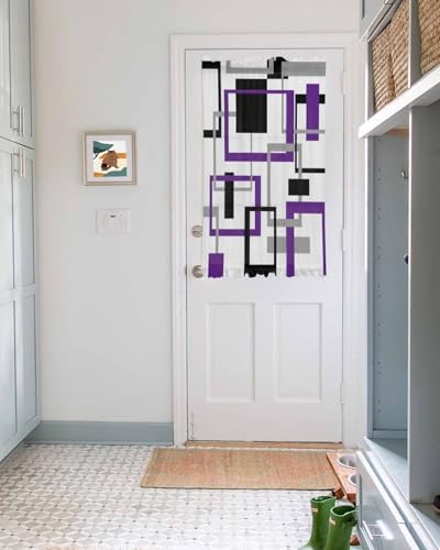 Purple Black Geometric French Door Curtain with Tieback