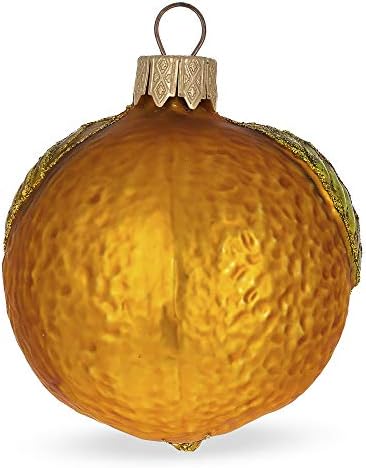 Orange Shiny Leaf Glass Christmas Ornament 3 Inches