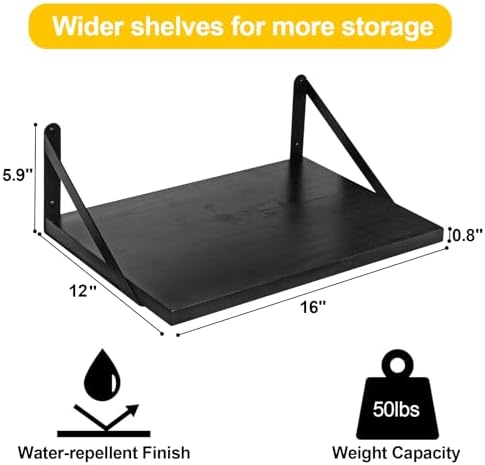 SAUMONIERES Floating Shelves Wall Bookshelf Set of 2 Black
