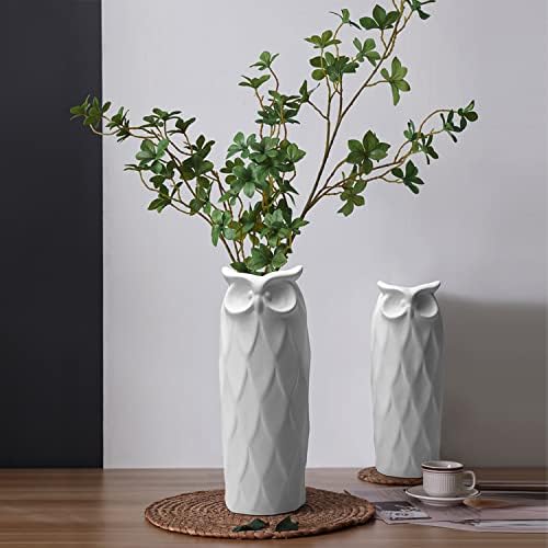 Owl Ceramic Vase Set of 2 Modern White Decor