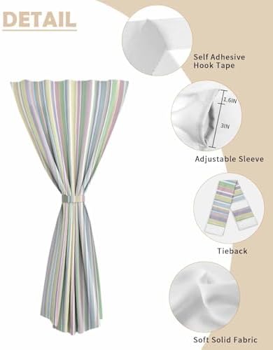 Rainbow Striped Self Adhesive Curtains for Windows 59x84 Inches