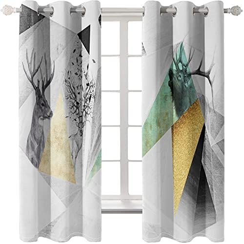 White Long Curtains with Deer Geometry Design 104 x 63