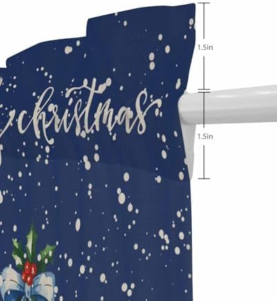 Christmas French Door Curtain with Blue Gnomes and Snowflakes Design