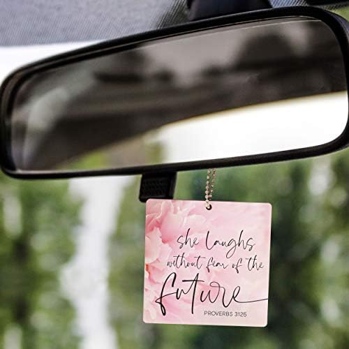 P Graham Dunn She Laughs Without Fear Floral Pink Wood Hanging Charm