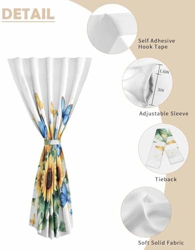 Sunflower Butterfly Self Adhesive Blackout Curtains 47x84 Inches