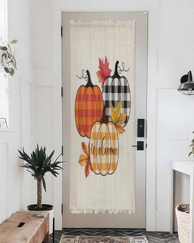 Orange Pumpkins French Door Curtain with Plaid Design