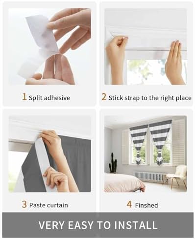 Grey Stripes Self Adhesive Portable Curtains for Windows