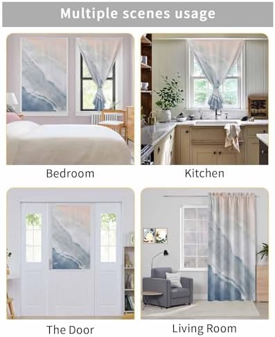 Navy Blue Coastal Wave Self Adhesive Curtains for Windows