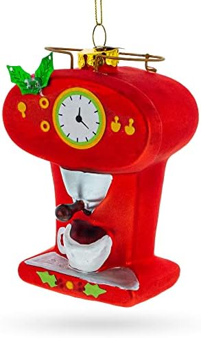 Vintage Red Espresso Machine Glass Christmas Ornament