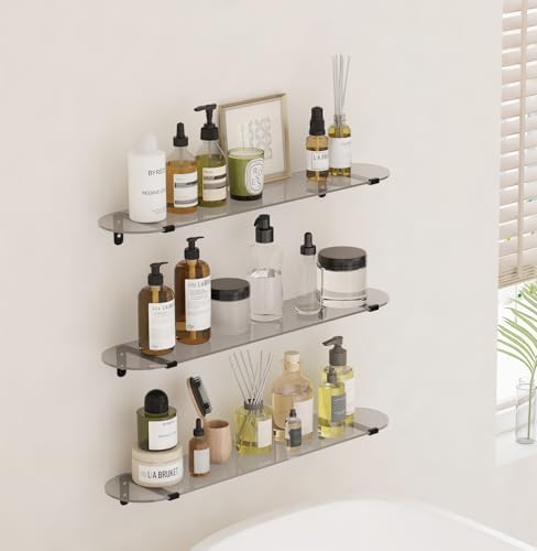 Whitebeach Tempered Glass Floating Shelves 3 Pack for Bathroom Kitchen Living Room