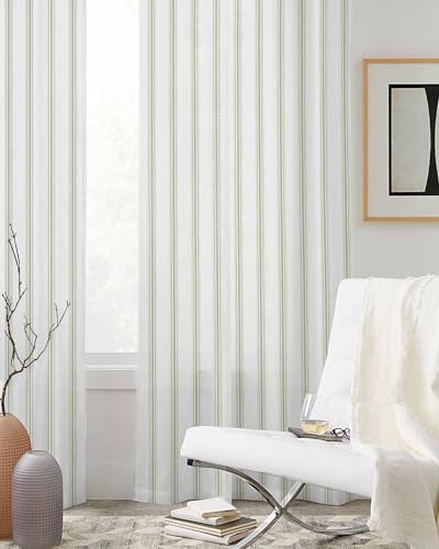 Sage Green Stripes Sheer Curtains 2 Panels Set 72 Inches Long