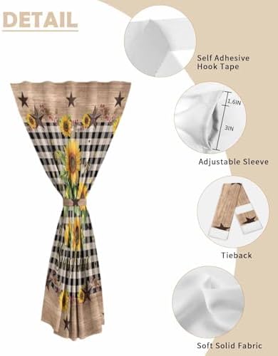 Sunflower Plaid Self Adhesive Portable Curtains for Windows