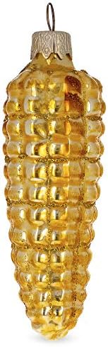 Glittered Corn on The Cob Glass Christmas Ornament 1