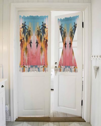Front Door Curtain with Tiebacks Semi Sheer Abstract Art Design