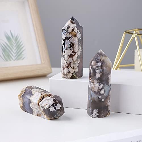 Black Sakura Agate Home Decor Crystal Obelisk