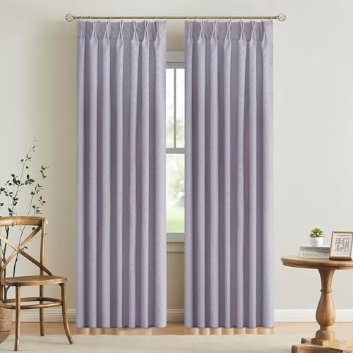 Light Grey Blackout Pinch Pleated Linen Curtains 2 Panels Set