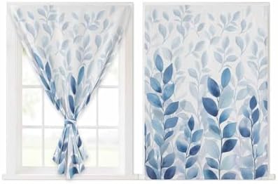 Blue Eucalyptus Leaves Self Adhesive Portable Curtains for Windows