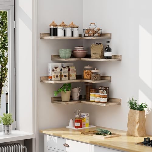 4 Tier Corner Shelf Natural Wood Floating Shelves