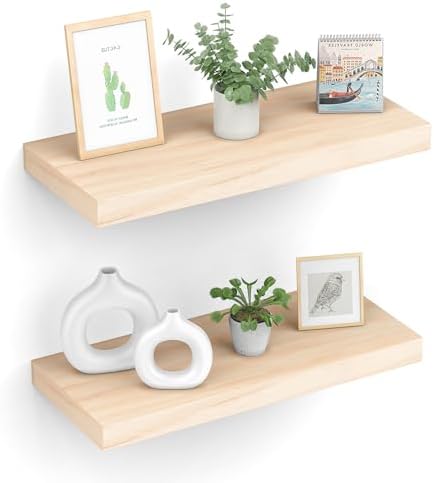 MIAGLACE Floating Shelves Set of 2 Natural Pine Wood