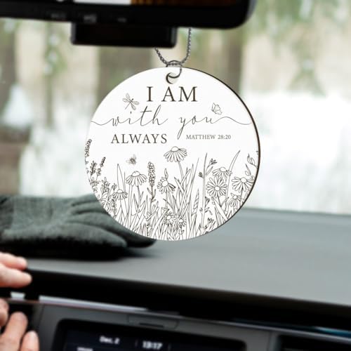 PLIGREAT Floral Car Hanging Ornament with I Am with You Always Message