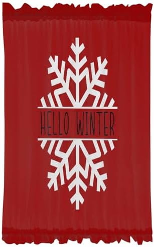 Hello Winter French Door Curtain 54x40 with Snowflake Red Christmas Design