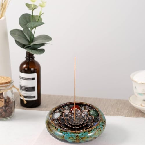 Blue Ceramic Incense Holder with Crystal Lotus and Accessories