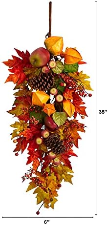 Nearly Natural 35in Autumn Maple Leaf and Berries Fall Wreath