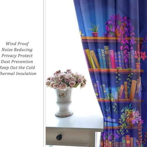 Cute Cartoon Bookshelf Curtains for Bedroom Living Room