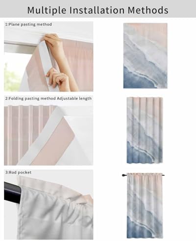 Navy Blue Coastal Wave Self Adhesive Curtains for Windows