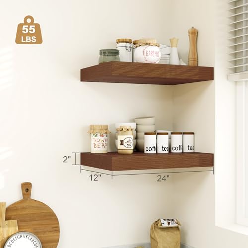 12 Inch Deep Floating Shelf Wall Mount Walnut Set of 1