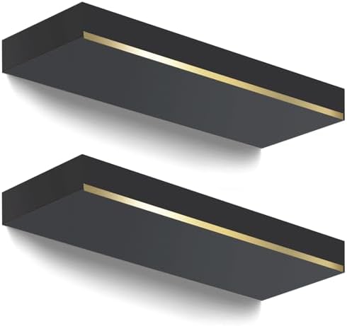 Thick 178 in Black and Gold Floating Shelves Set of 2