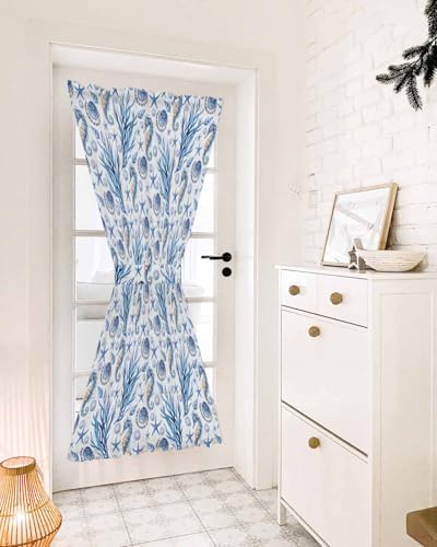 Blue Ocean French Door Curtain with Starfish and Seashell Design