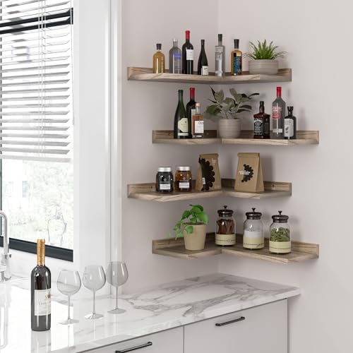 4 Tier Corner Shelf Natural Wood Floating Shelves