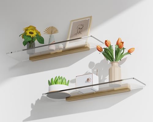 QsQueen Solid Wood Acrylic Floating Shelves for Home Decor